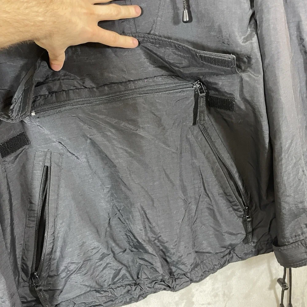 Vtg GAP Anorak Smock Jacket Mens Large Black Rain Ripstop Pullover Hooded Y2K